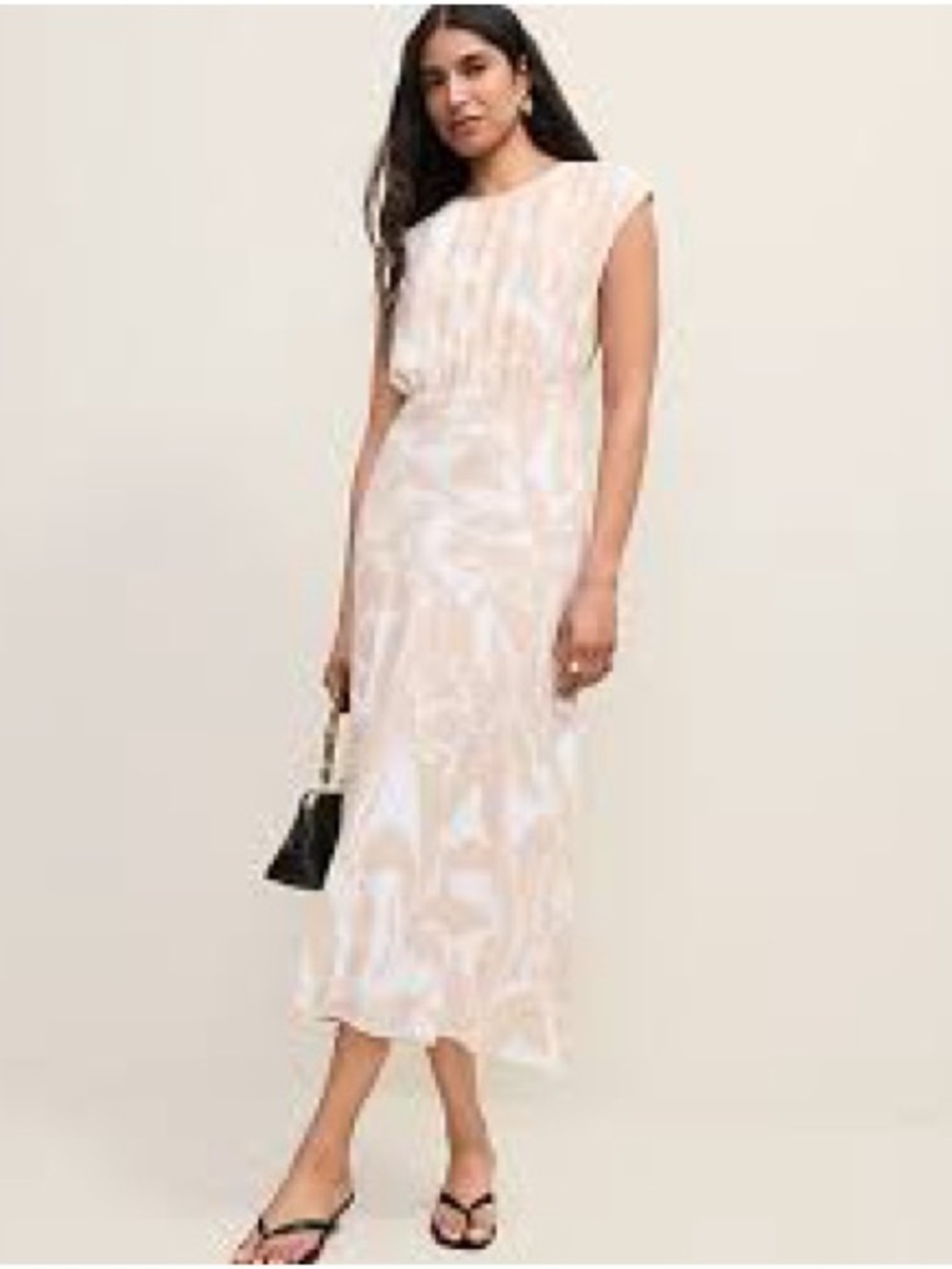 Ann Taylor Cream Floral Print Cap-Sleeve Midi Dress Size 2 Summer